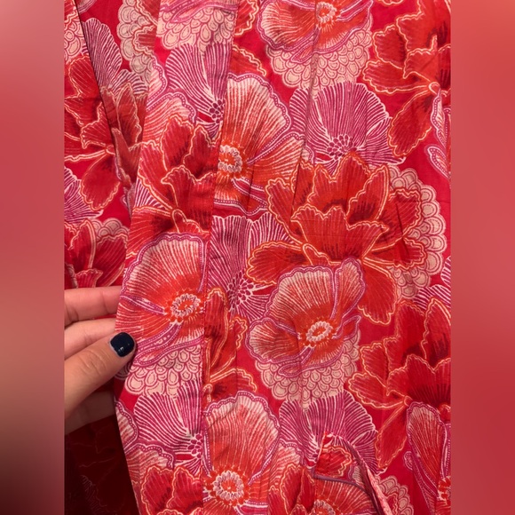 Mahogany Kimono Robe Red Pink Floral Print Cotton Flower Pattern Pajamas Boho - Picture 7 of 8